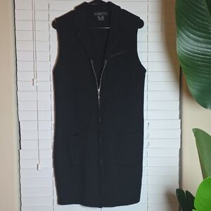 Andrea Jovine Vintage Black 100% Wool Knit Tunic Vest dress Minimalist Luxury L